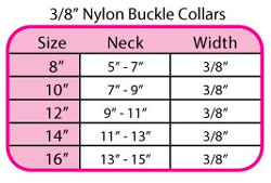 Mirage Classic Buckle Nylon Ribbon Collar Size Chart