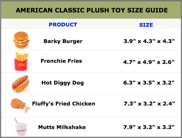 American Classic Plush Toys Size Guide