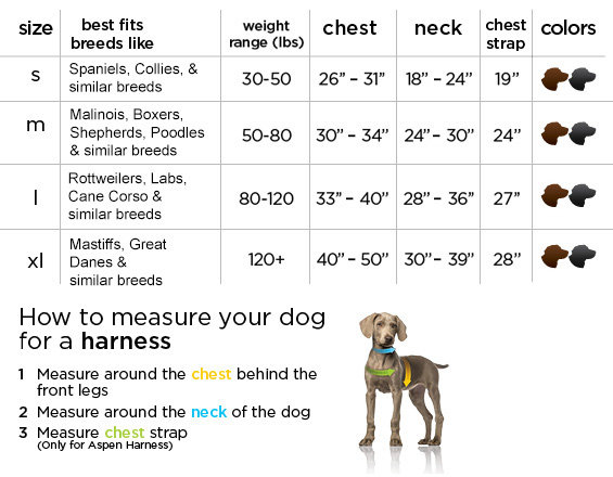 Angel Pet Supplies Harness Size Chart (Aspen)