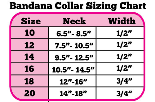 Mirage Bandana Collar Size Chart