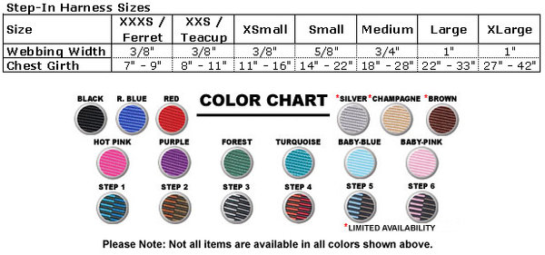 Cetacea Pet Products Step in Harness Size Chart
