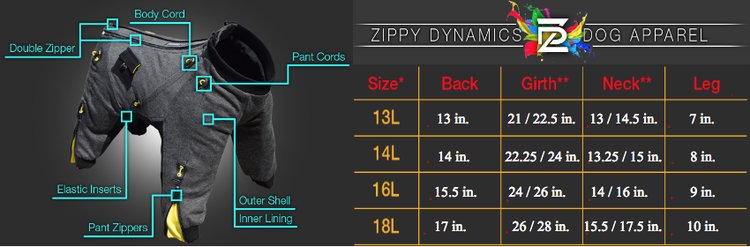 Zippy Dynamics Cozy Long Coat Size Chart