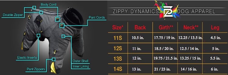 Zippy Dynamics Cozy Short Coat Size Chart