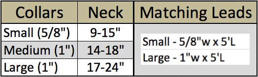 fabdog Collar and Lead Size Chart