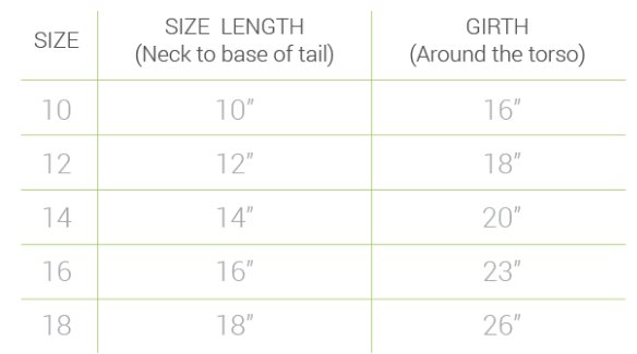 Pawz 1Z Coat Size Chart