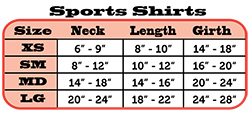 sports shirts size chart