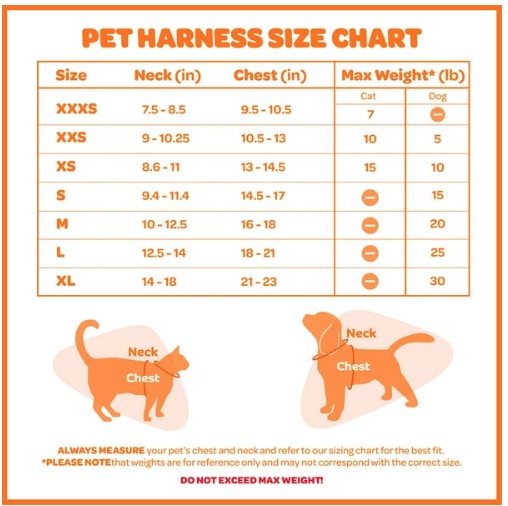 Voyager Harness Size Chart