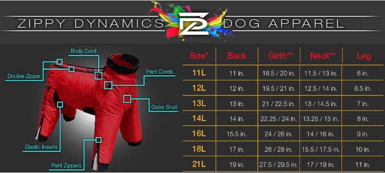 Zippy Dynamics Classy Long Coat Size Chart