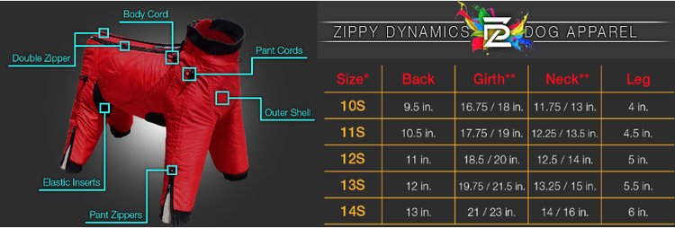 Zippy Dynamics Classy Coat Size Chart