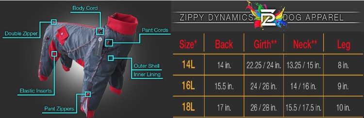 Zippy Dynamics Zippy Long Coat Size Chart