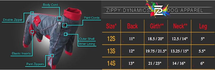 Zippy Dynamics Zippy Short Coat Size Chart