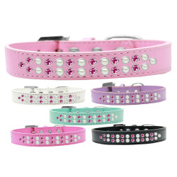 Two Row Pearl and Pink Crystal Dog Collar  | PrestigeProductsEast.com