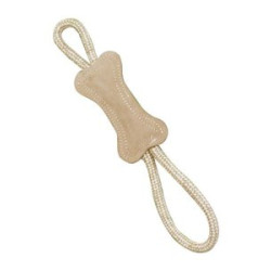 Natural Leather Dog Toy Bone with Rope Handle 15" | PrestigeProductsEast.com